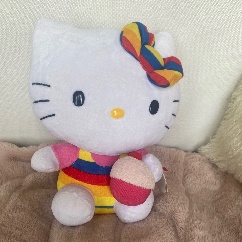 Hello Kitty Plushie with Rainbow outfit & Cupcake